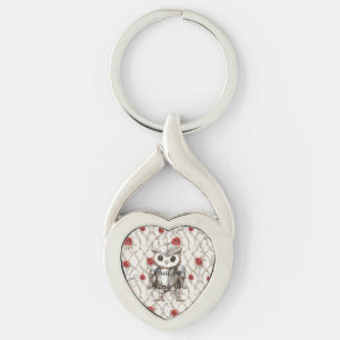 Knight Owl in Shining Armor Red Roses Seeing You Key Ring