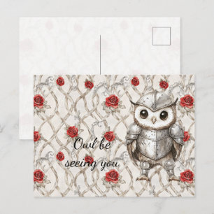 Knight Owl Shining Armor Roses I'll Be Seeing You Postcard