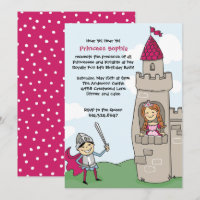 Knight Saves Princess Invitations: Black Red Hair