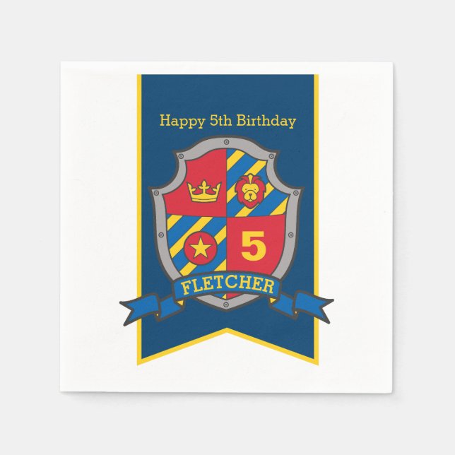 Knight shield 5th birthday mediaeval party napkins (Front)