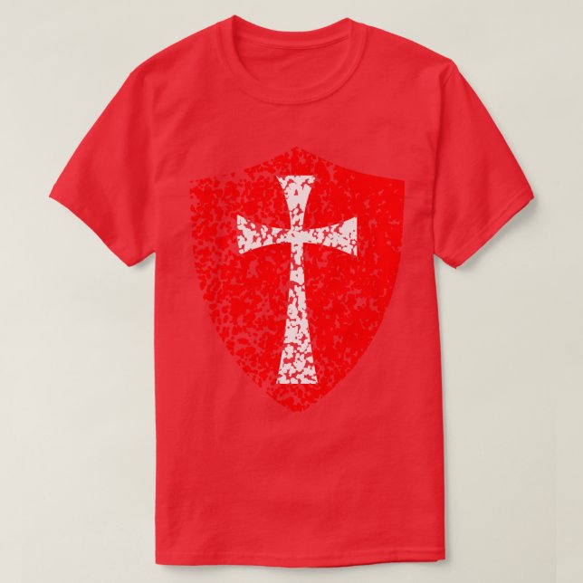 Knight Templar Crusader Distressed Red Cross T-Shirt (Design Front)
