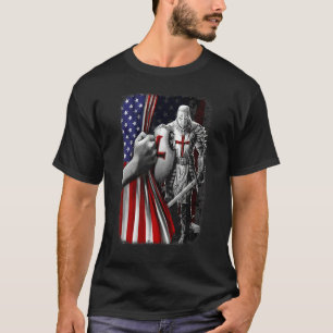 Knight Templar Warrior Of Christian Amerian Flag T-Shirt