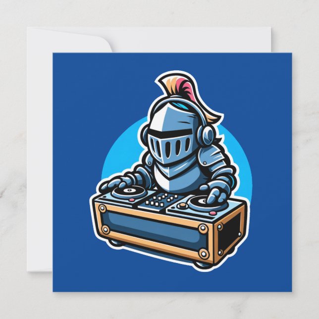 Knight Turntablist - Medieval DJ Cartoon Design Invitation (Front)