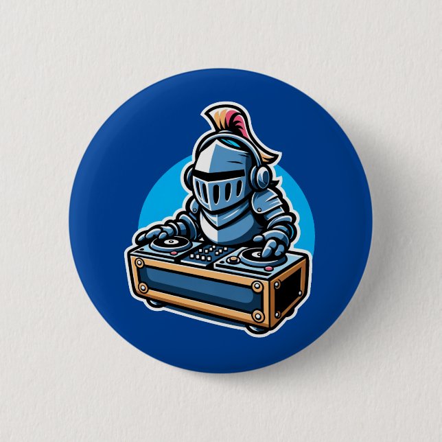 Knight Turntablist - Medieval DJ Fusion Art 6 Cm Round Badge (Front)