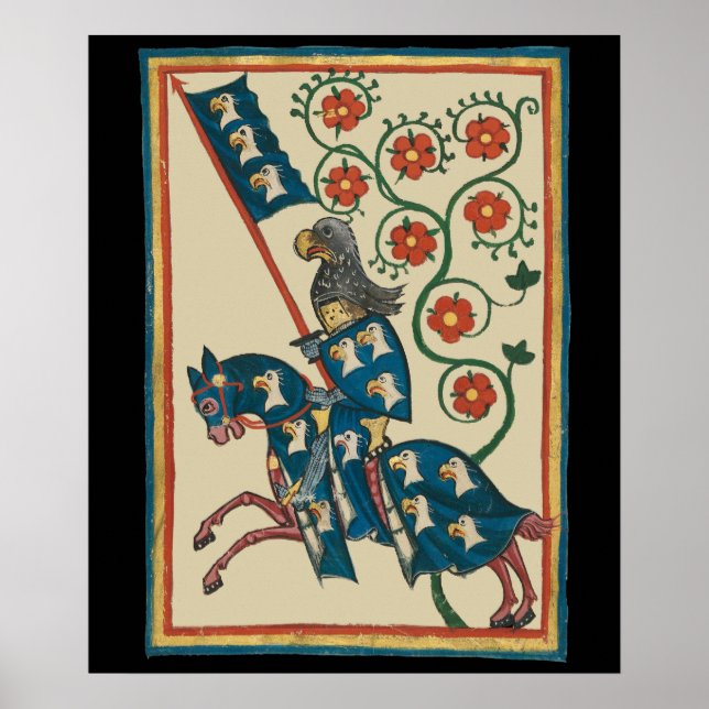 Knight With Eagle Heraldry, 14th Century Mediaeval Poster (Front)