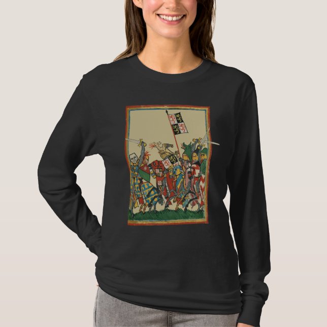 Knights Charging, 14th Century Codex Manesse T-Shirt (Front)