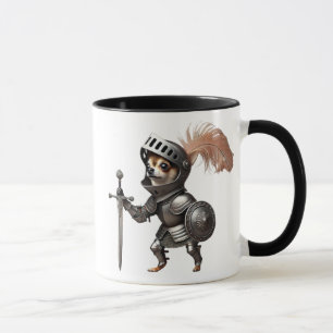 Knight's dog in medieval armor with a sword mug