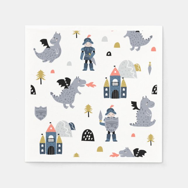 Knights & Dragons | Fairytale Birthday Party Napkin (Front)