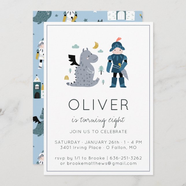 Knights & Dragons Party Invitation (Front/Back)