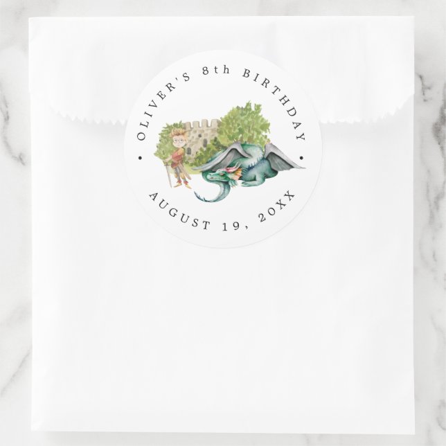 Knights & Dragons | Royal Mediaeval Birthday  Classic Round Sticker (Bag)