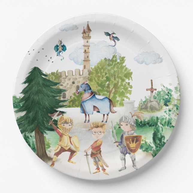 Knights & Dragons | Royal Mediaeval Birthday  Paper Plate (Front)