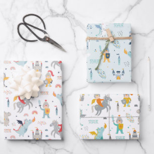 Knights & Dragons Wrapping Paper Set of 3