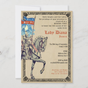 Knights & Ladies Mediaeval Feast and Joust Birthda Invitation