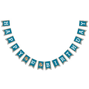 Knights mediaeval Happy Birthday 10th grey bunting