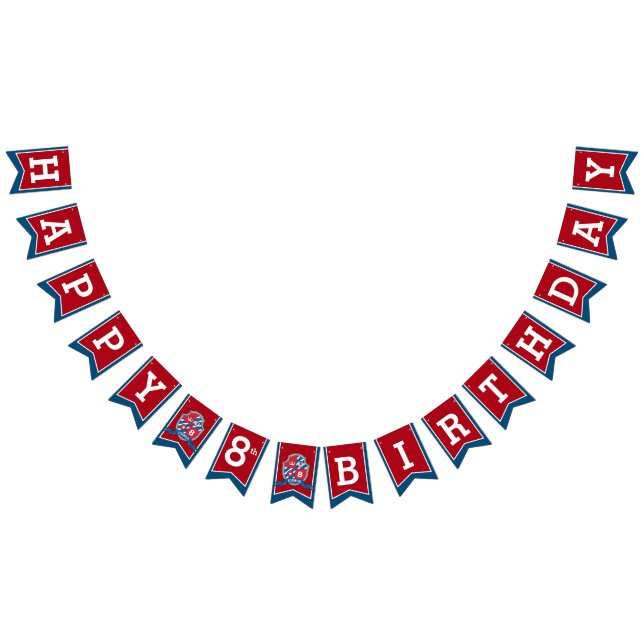 Knights mediaeval Happy Birthday 8th red blue bird Bunting (All)