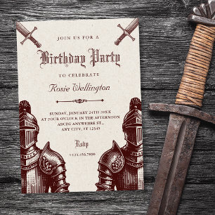 Knights mediaeval vintage birthday invitation