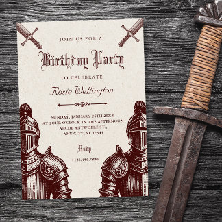 Knights mediaeval vintage birthday invitation