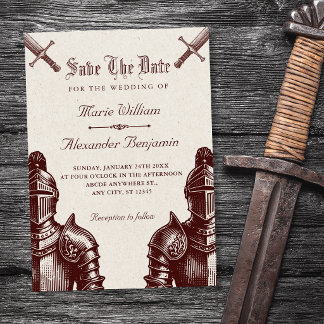 Knights mediaeval vintage wedding save the date