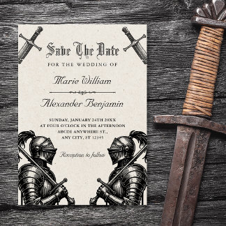 Knights mediaeval wedding save the date