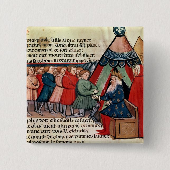 Knights pledging their allegiance 15 cm square badge (Front)