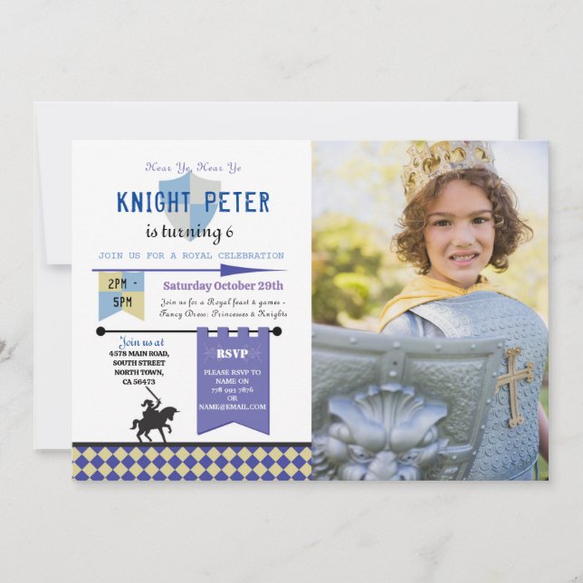 Knights Princess Knight Birthday Party Photo Invitation (Front)
