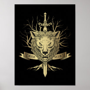 Knight's Sword and Wolf Head Emblem  Poster