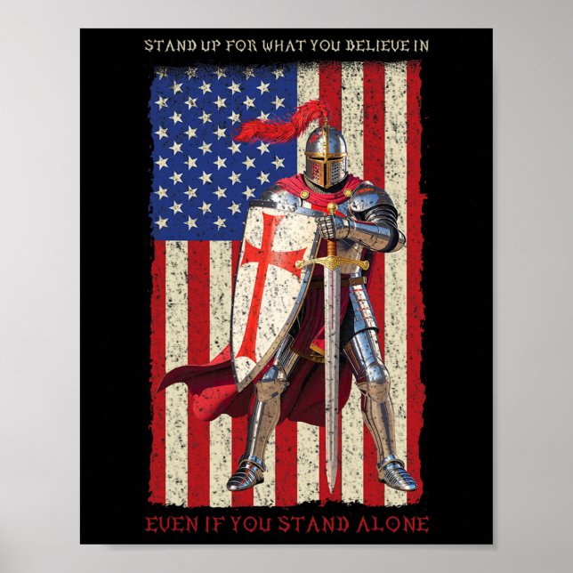 Knights Templar Crusader Mediaeval American Flag 4 Poster (Front)