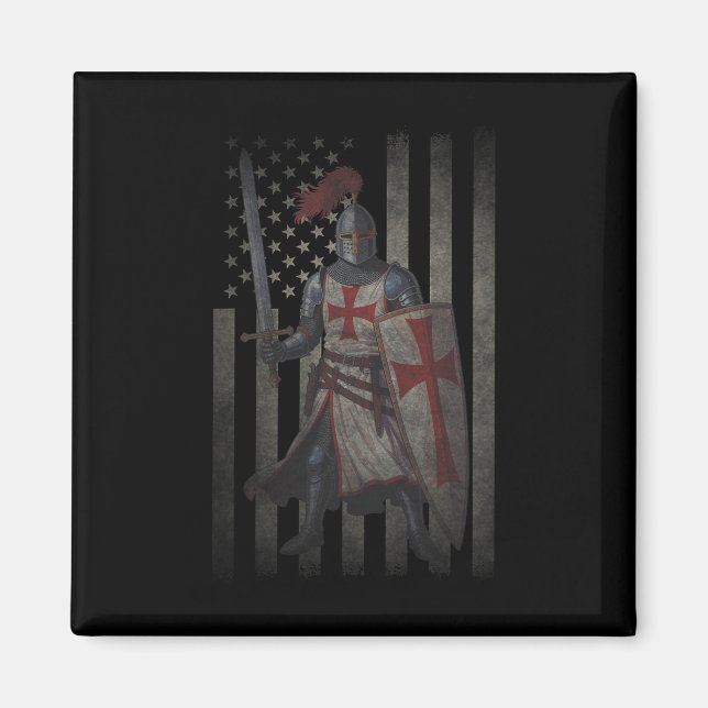 Knights Templar Crusader Valour American Flag 4th  Magnet (Front)