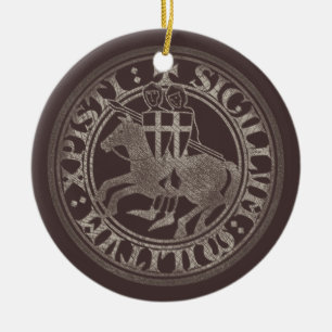Knights Templar Seal Two Knights Horse Medallion Ceramic Tree Decoration