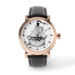 KNIGHTS TEMPLAR SHIP Black White Nautical Watch