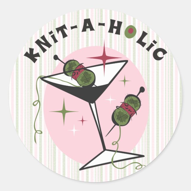 Knit-A-Holic Classic Round Sticker (Front)
