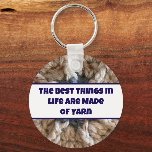 Knit Beige Blue Yarn Photo Crafty Crochet Crafter Key Ring (Front)