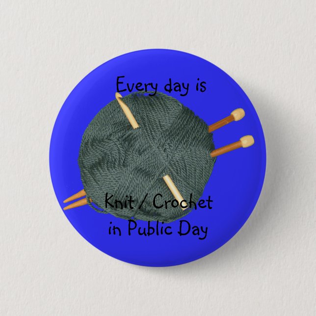 Knit Crochet in Public 6 Cm Round Badge (Front)