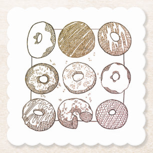 KNIT DONUTS Scalloped Square Paper Coasters