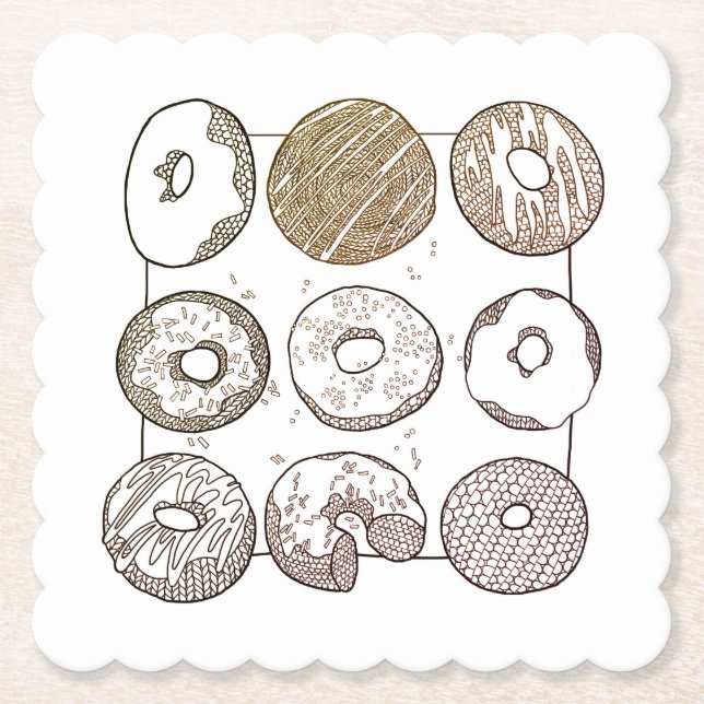 KNIT DONUTS Scalloped Square Paper Coasters (Front)