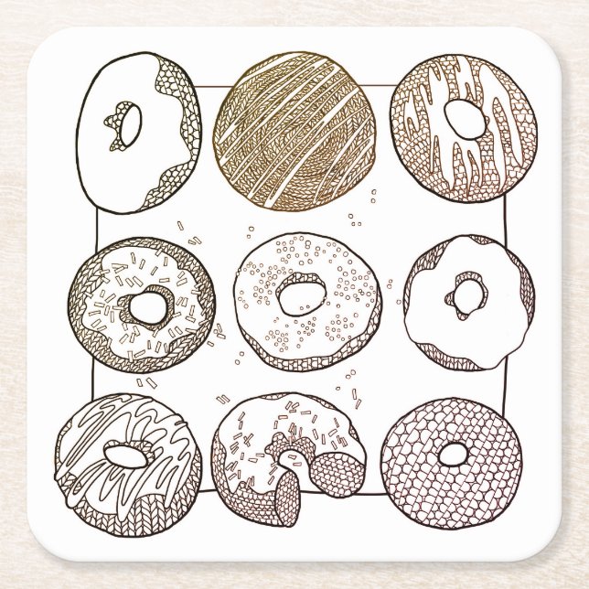 KNIT DONUTS Square Paper Coasters (Front)