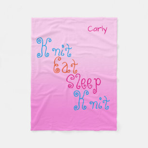 Knit Eat Sleep Knit on pink gradient, personalised Fleece Blanket