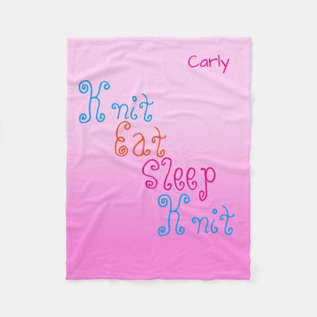 Knit Eat Sleep Knit on pink gradient, personalised Fleece Blanket (Front)