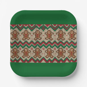 Knit Gingerbread Man Christmas Pattern Paper Plate
