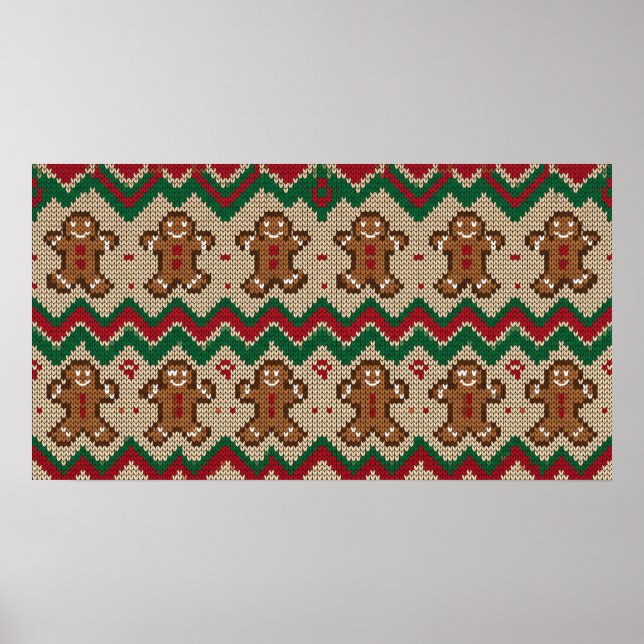 Knit Gingerbread Man Christmas Pattern  Poster (Front)