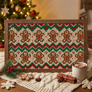 Knit Gingerbread Man Christmas Pattern Poster