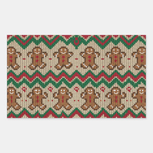 Knit Gingerbread Man Christmas Pattern  Rectangular Sticker