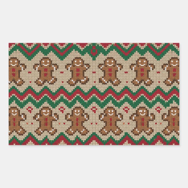 Knit Gingerbread Man Christmas Pattern  Rectangular Sticker (Front)