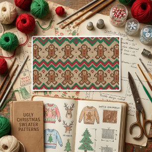 Knit Gingerbread Man Christmas Pattern Rectangular Sticker