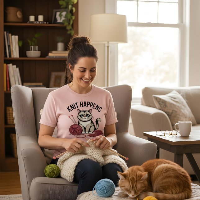 Knit Happens – Funny Cat & Yarn Design T-Shirt (Creator Uploaded)