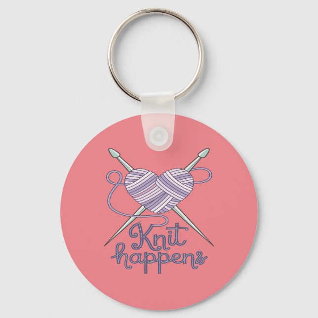 Knit Happens Funny Knitting Yarn Lover Design Key Ring (Front)