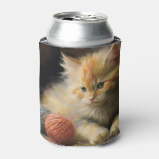 Knit Happens Orange Kitten Playing With Yarn Can Cooler