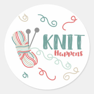 Knit Happens w Multi-Colour Ball of Yarn - Knitter Classic Round Sticker
