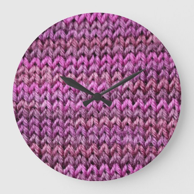 Knit Harmony: Purple Stripe Texture Large Clock (Front)