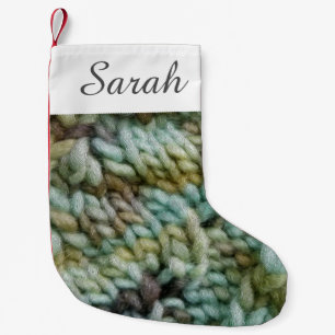Knit Malabrigo Yarn Texture w/ Your Text Small Christmas Stocking